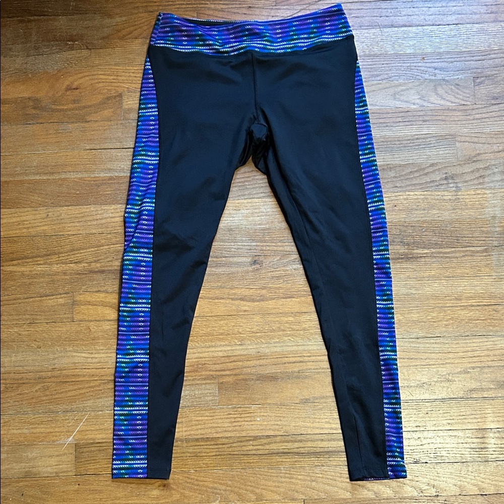 LuLaRoe Black Leggings with Blue and Purple Stripes